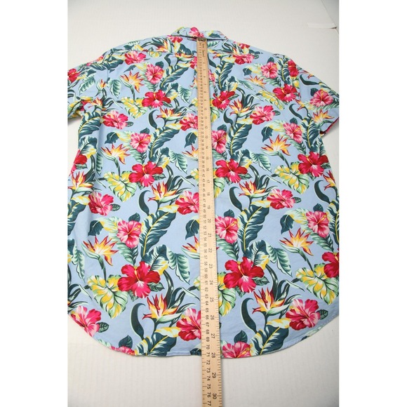 Ralph Lauren Shirt Mens Medium Blue Hawaiian Floral Short Sleeve Button Down - Picture 8 of 10